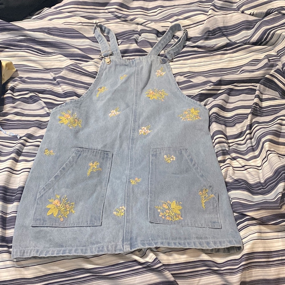 Jean Dress Embroidered Overall Dress